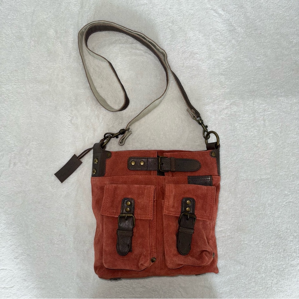Genuine Leather & Suede Crossbody Messenger Bag, Unisex - Picture 1 of 11